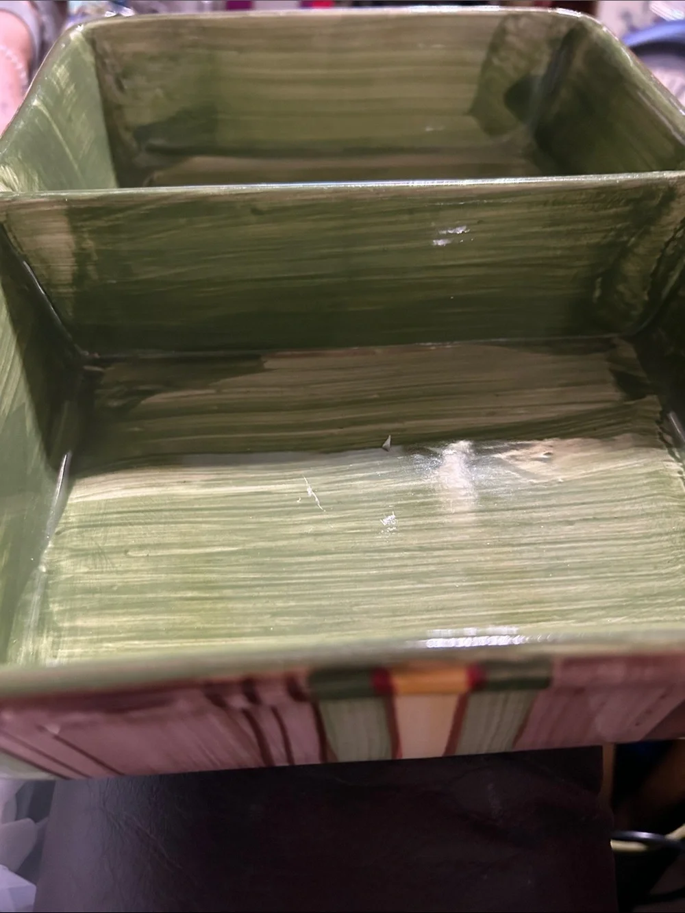 Temp-Tations Green Ceramic Divided Serving Dish with Striped Accent